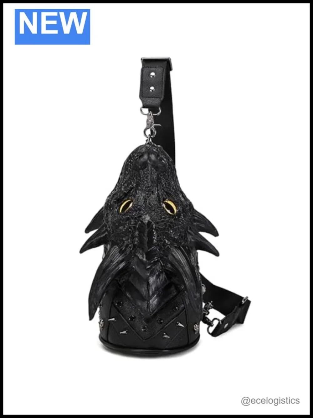 3D Dragon Head Crossbody Bag Steampunk Sling Purse PVC Removable Chain